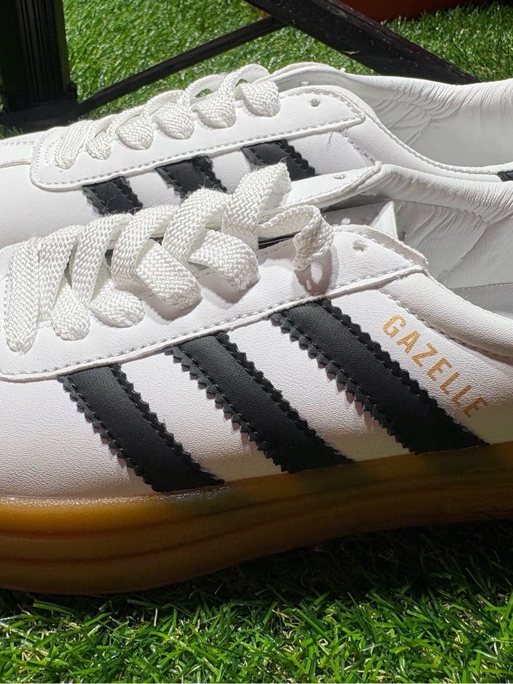 adidas Gazelle White Black Leather Sneakers with Gum Sole